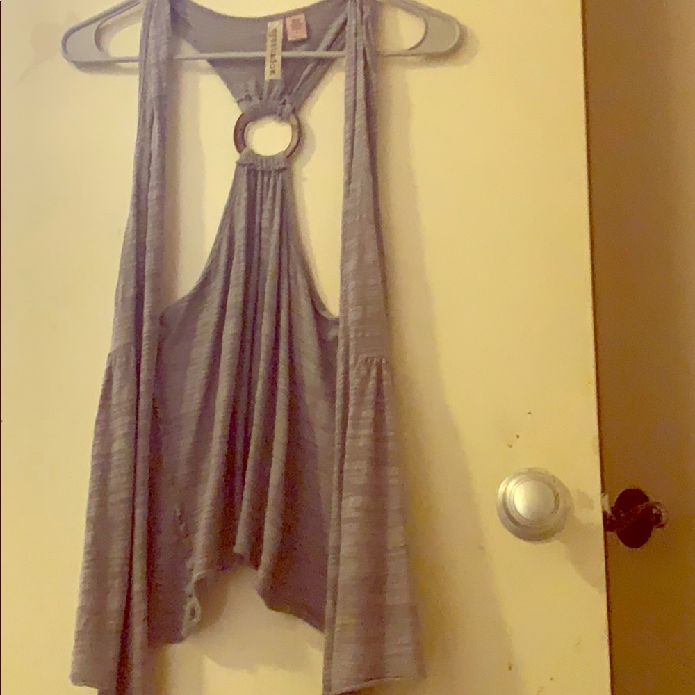 Grey cardigan vest with wooden ring detail